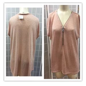 Joan Vass, top, woven, pink,zipper, casual,SizeL.: